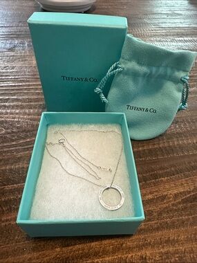 Tiffany & Co. Sterling Silver Circle Pendant Necklace - Blue